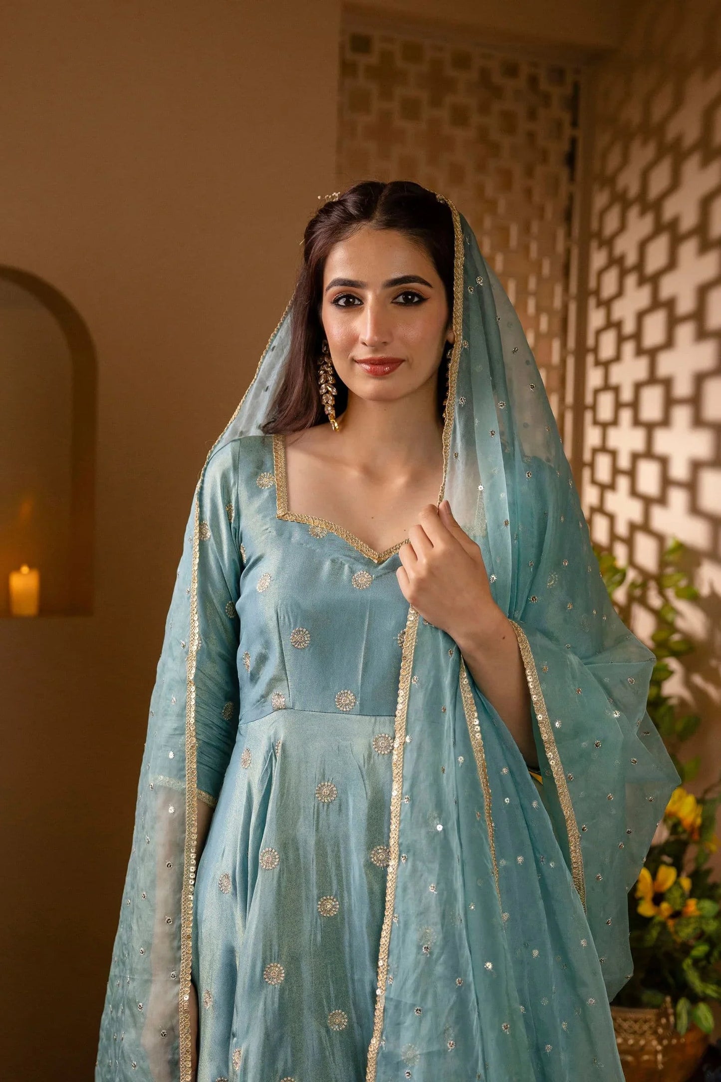 Elegant Sky Blue Anarkali Suit Set – Perfect for Weddings & Special Occasions