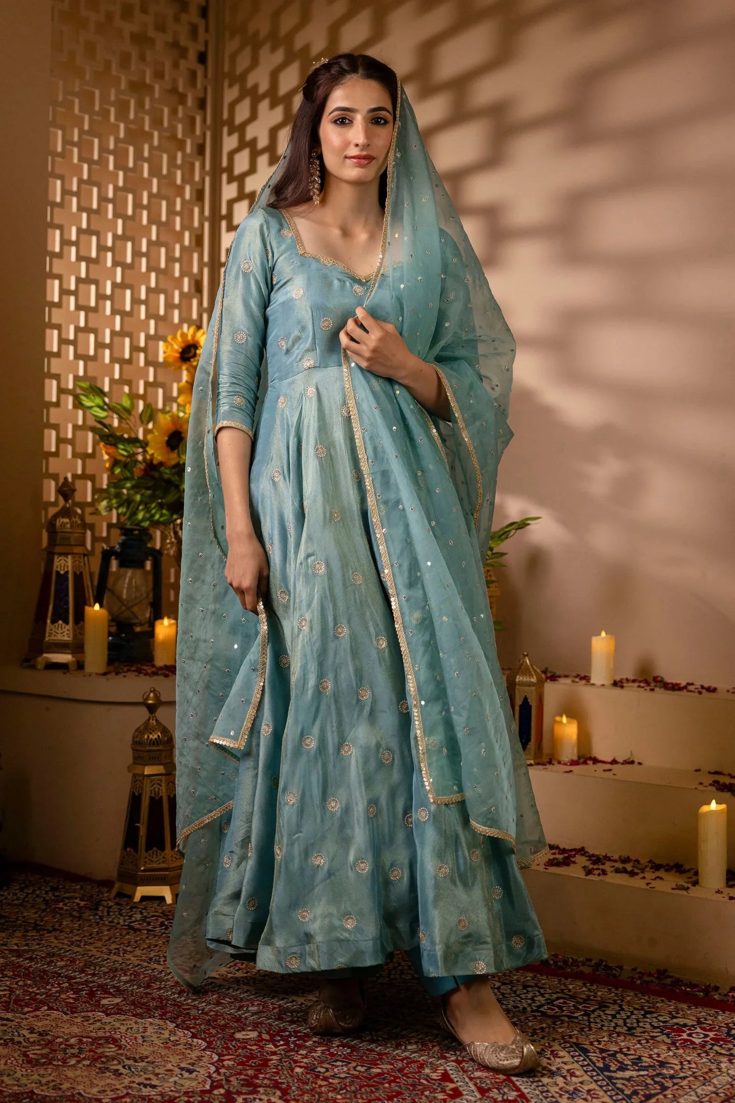 Elegant Sky Blue Anarkali Suit Set – Perfect for Weddings & Special Occasions