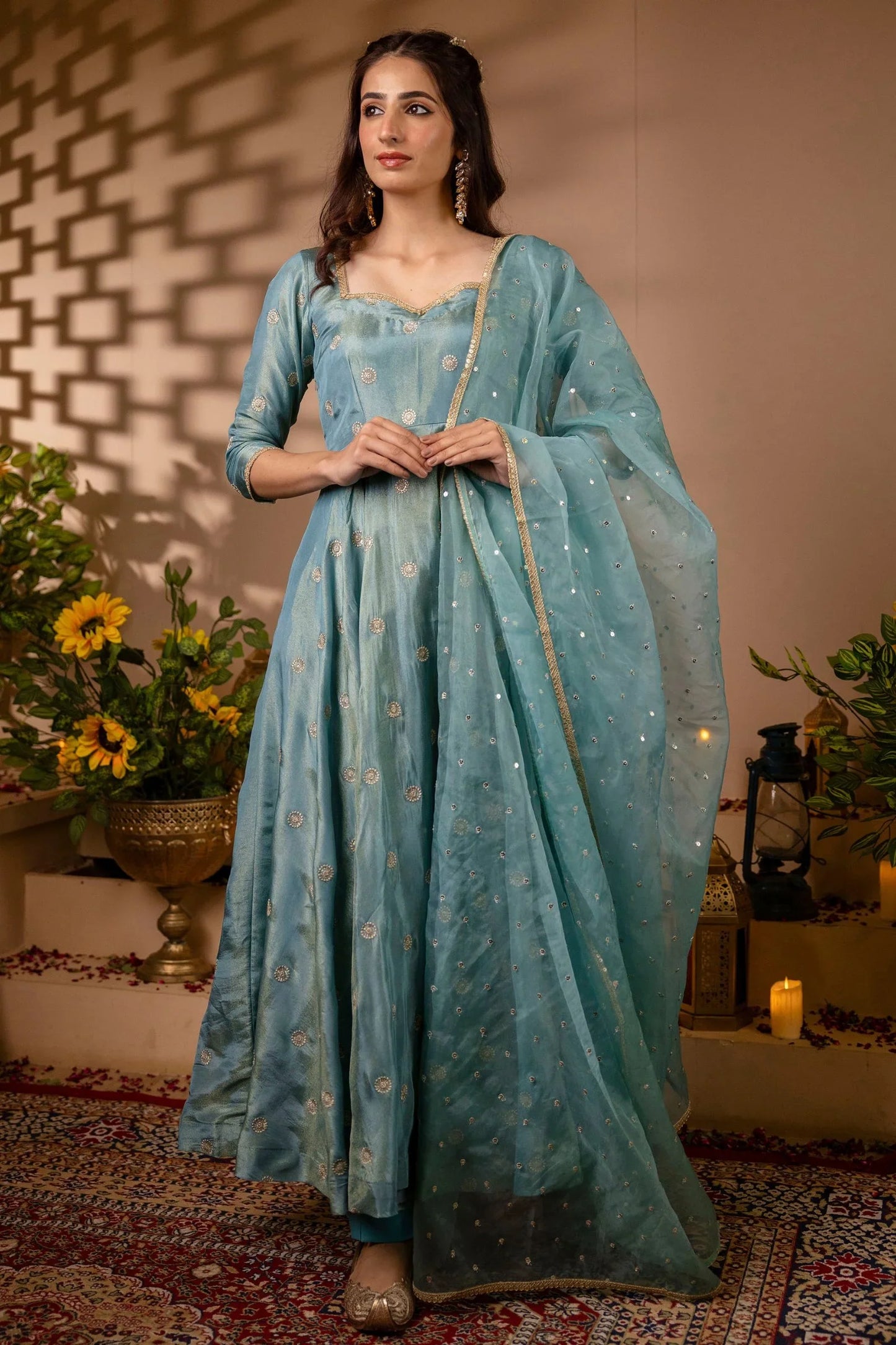 Elegant Sky Blue Anarkali Suit Set – Perfect for Weddings & Special Occasions