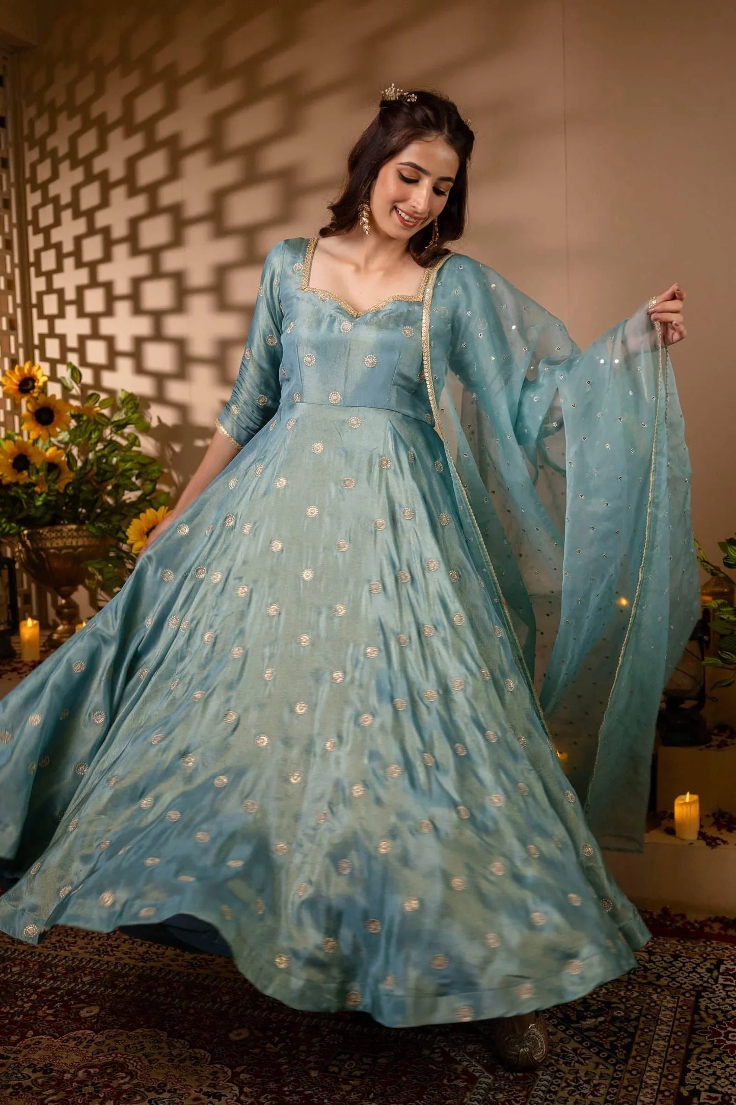 Elegant Sky Blue Anarkali Suit Set – Perfect for Weddings & Special Occasions