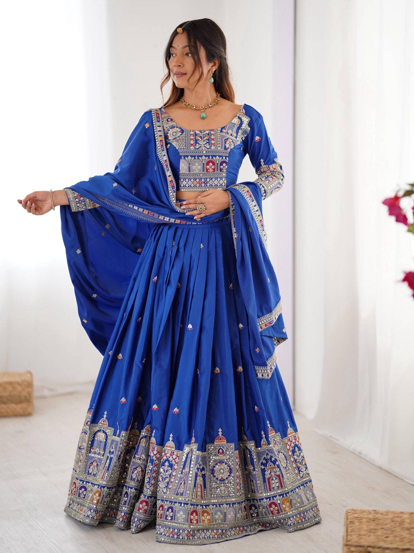 Blue Color Natural Crepe silk Lehenga Choli