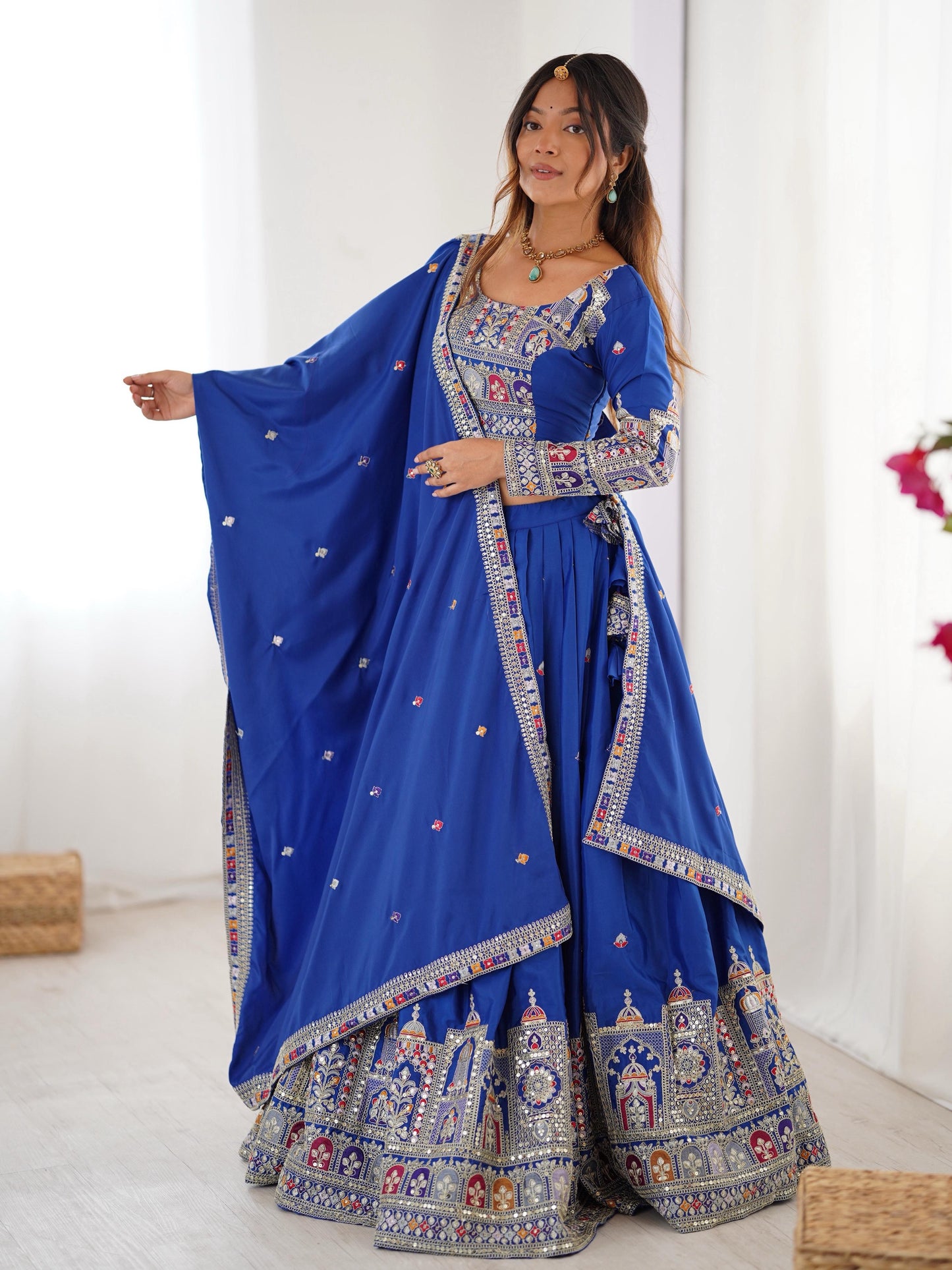 Blue Color Natural Crepe silk Lehenga Choli