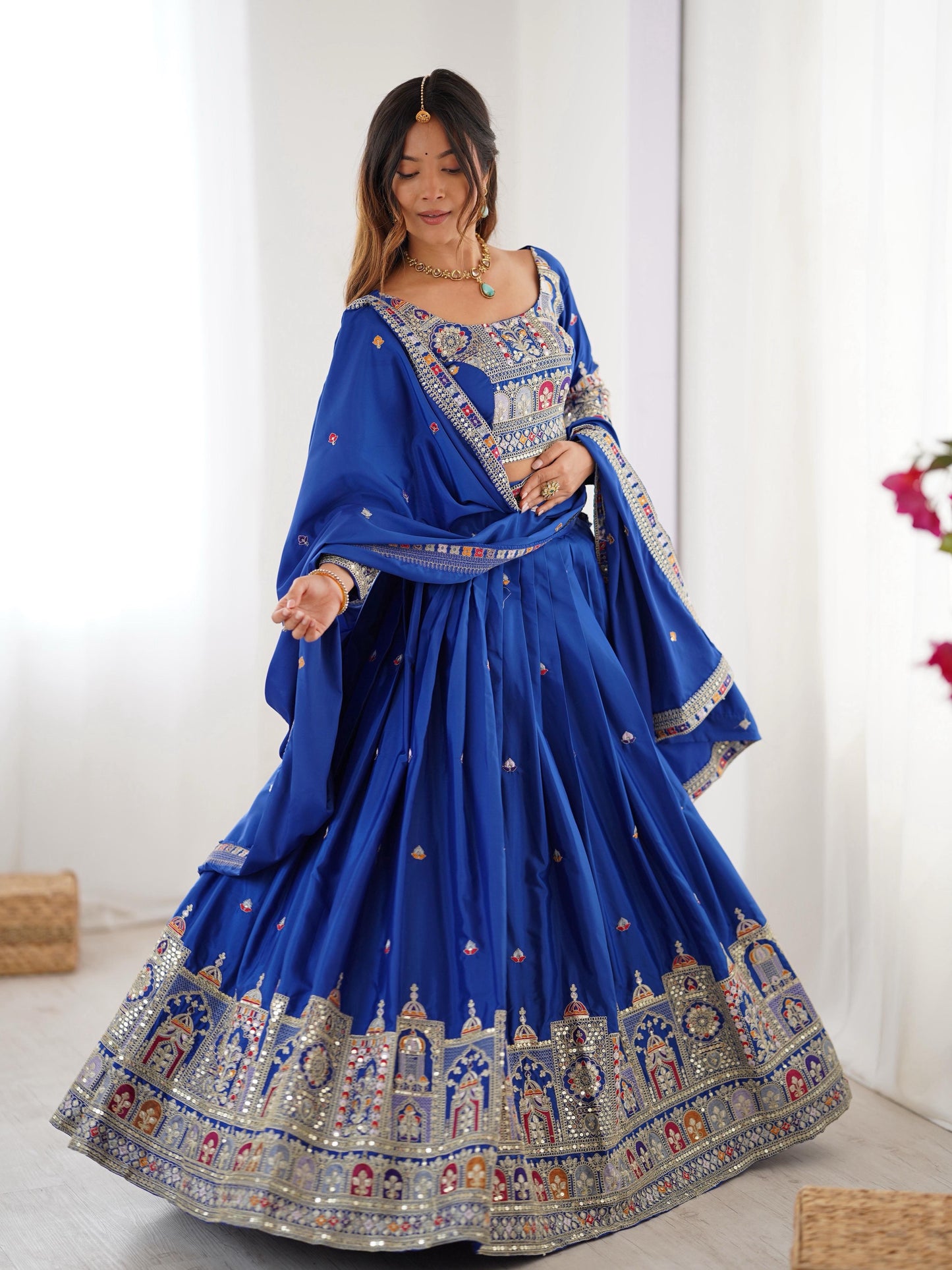 Blue Color Natural Crepe silk Lehenga Choli