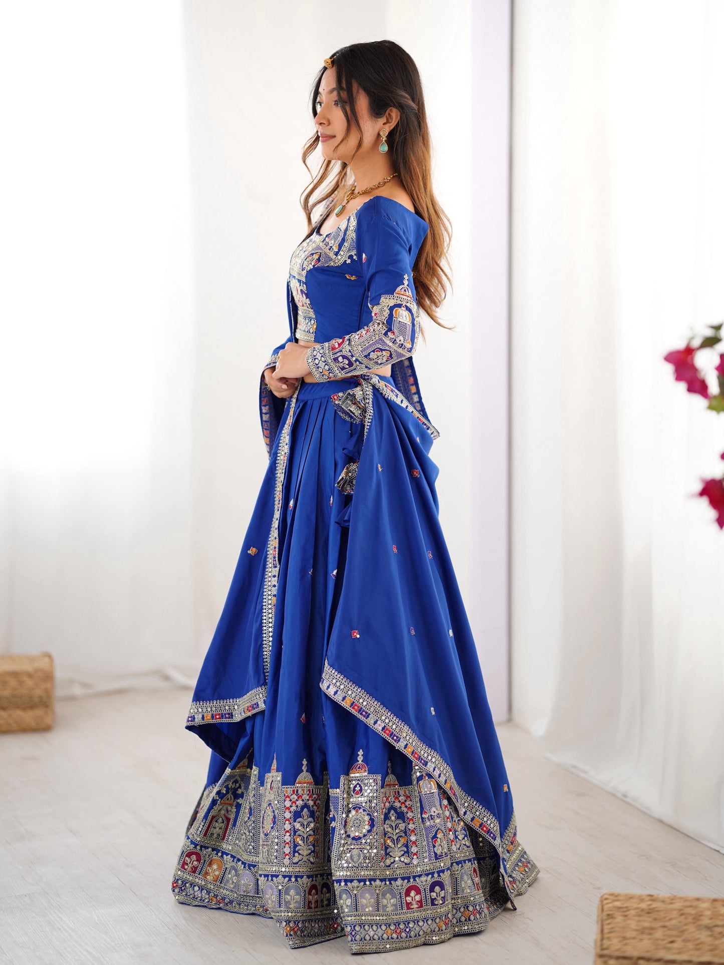 Blue Color Natural Crepe silk Lehenga Choli