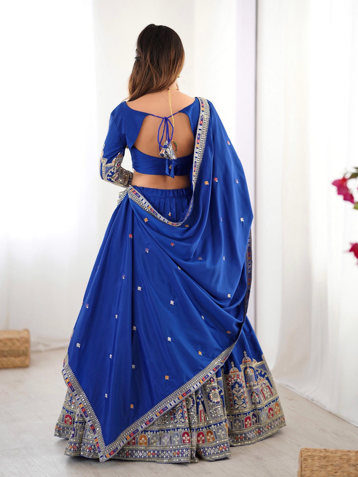 Blue Color Natural Crepe silk Lehenga Choli