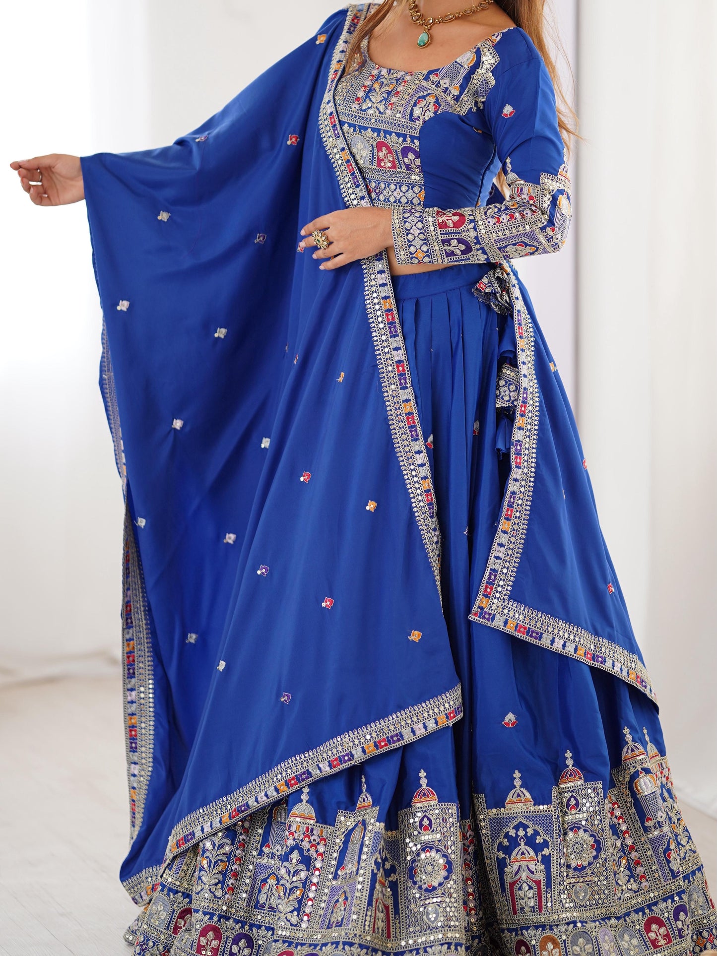 Blue Color Natural Crepe silk Lehenga Choli