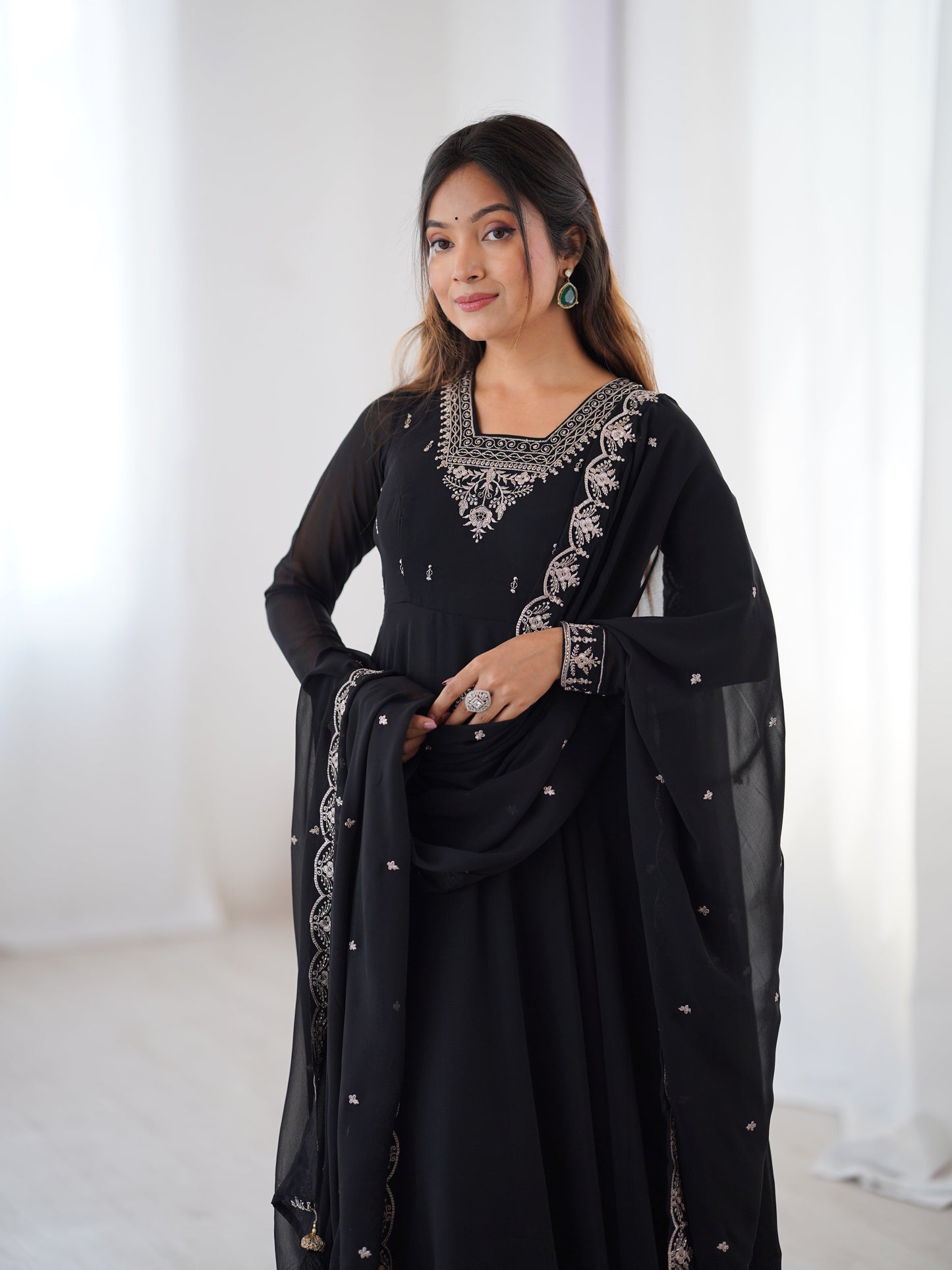 Black Color Georgette Embroidered Three Piece Anarkali Suit