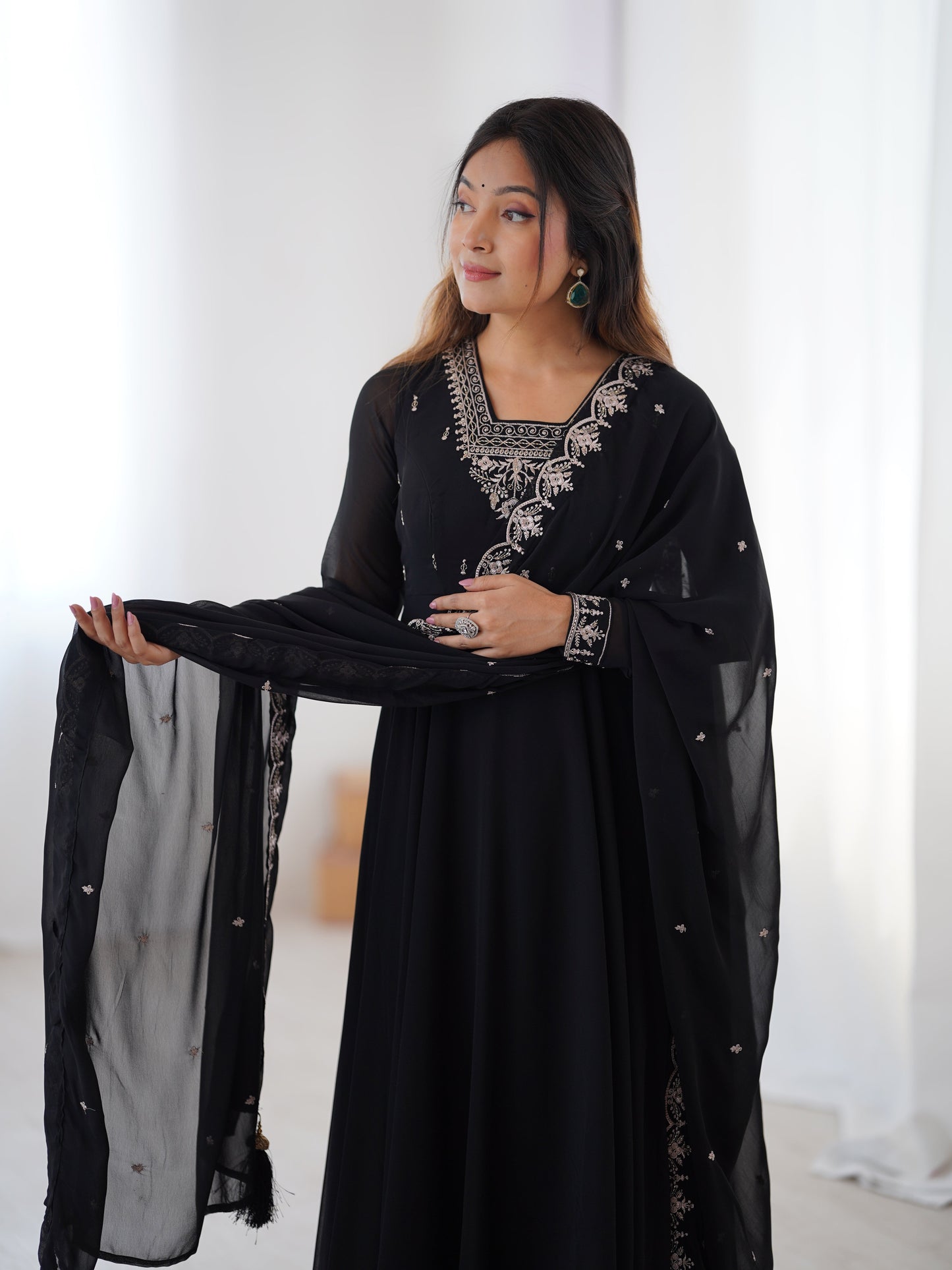 Black Color Georgette Embroidered Three Piece Anarkali Suit