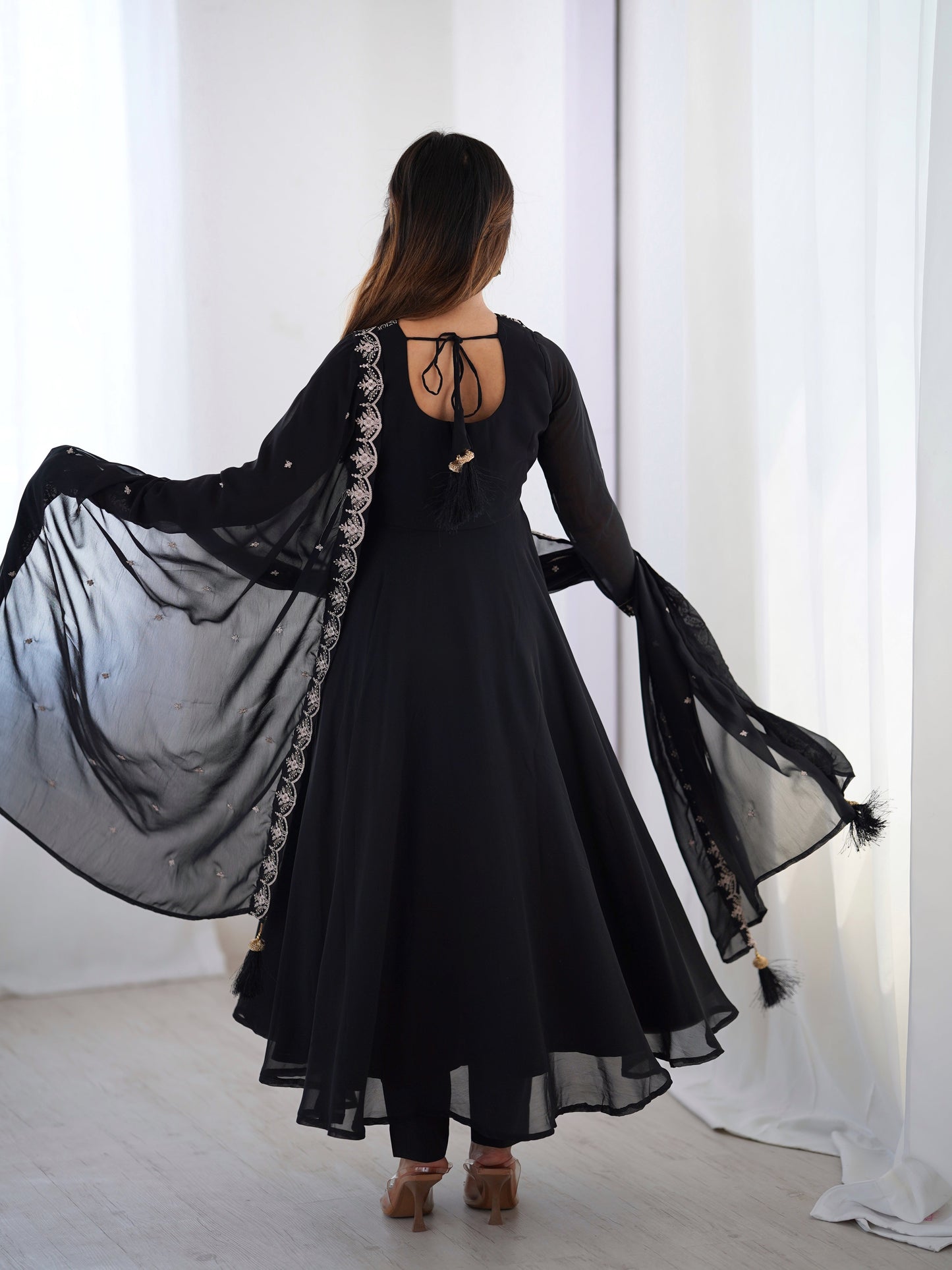 Black Color Georgette Embroidered Three Piece Anarkali Suit