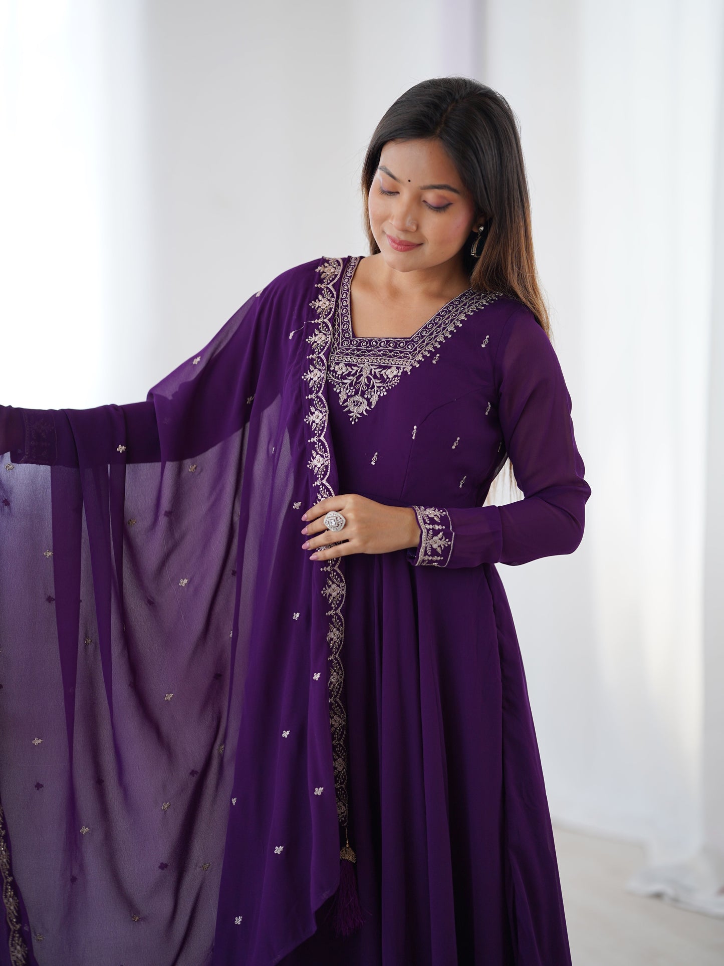 Purple Color Georgette Embroidered Three Piece Anarkali Suit