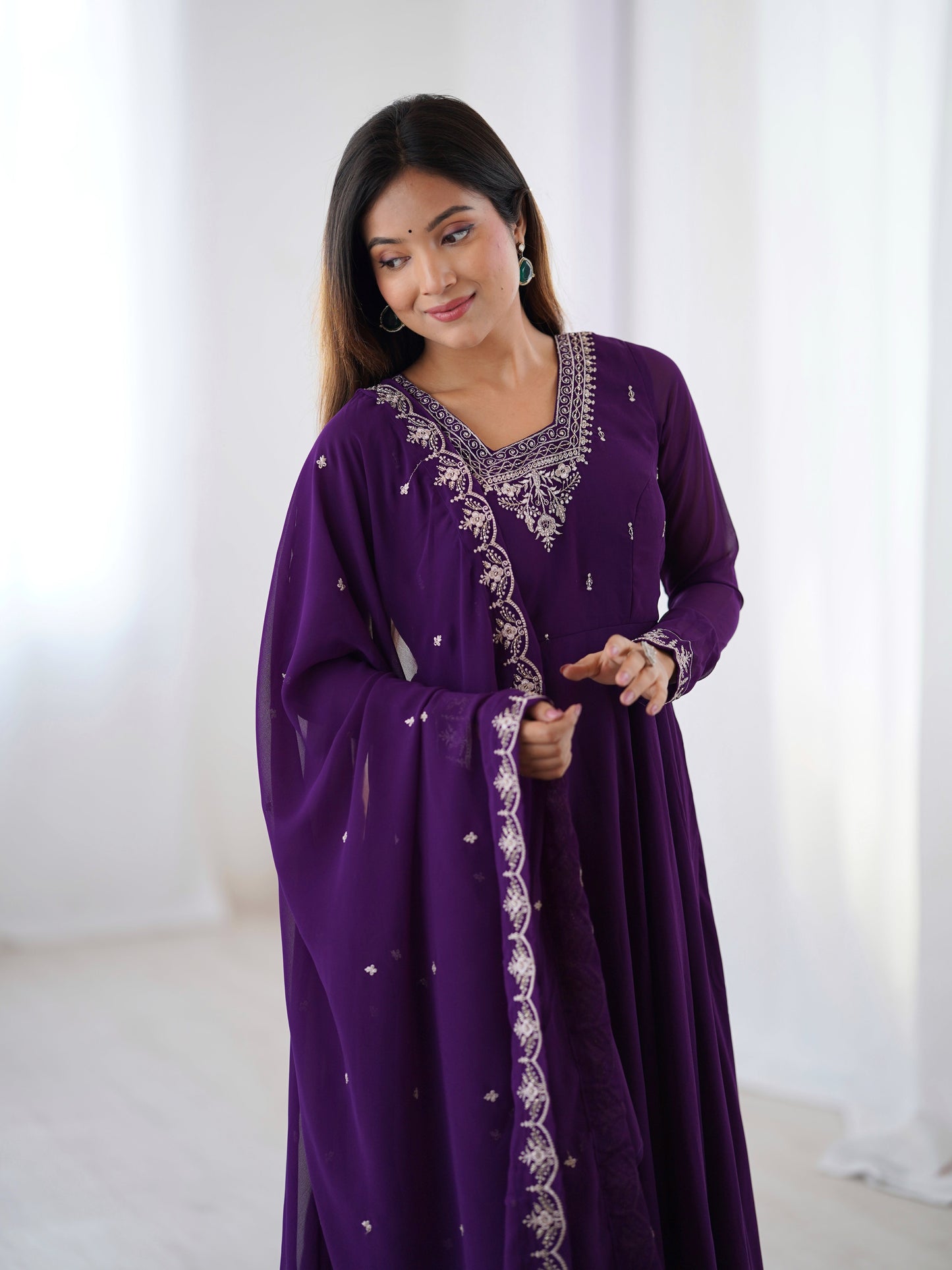 Purple Color Georgette Embroidered Three Piece Anarkali Suit