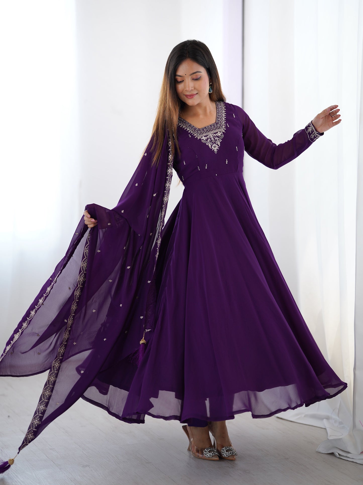 Purple Color Georgette Embroidered Three Piece Anarkali Suit