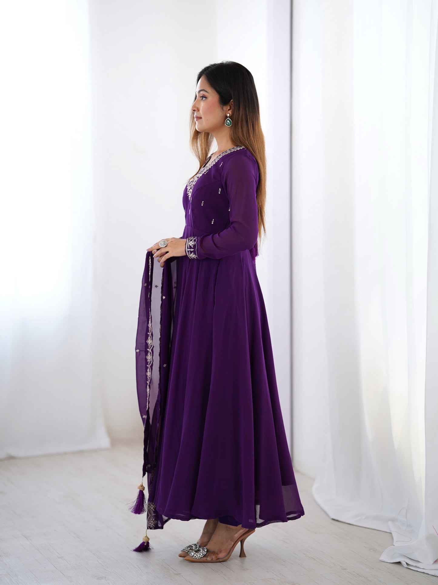 Purple Color Georgette Embroidered Three Piece Anarkali Suit