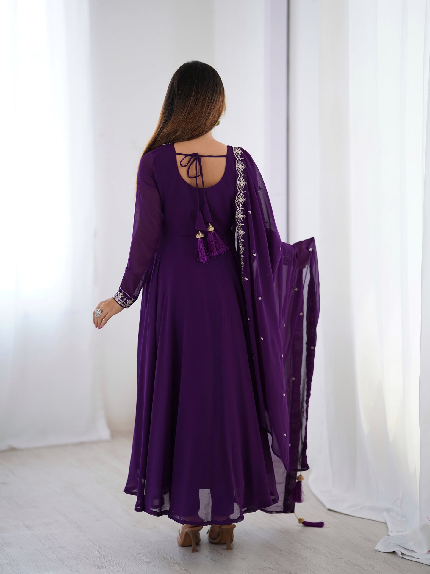 Purple Color Georgette Embroidered Three Piece Anarkali Suit