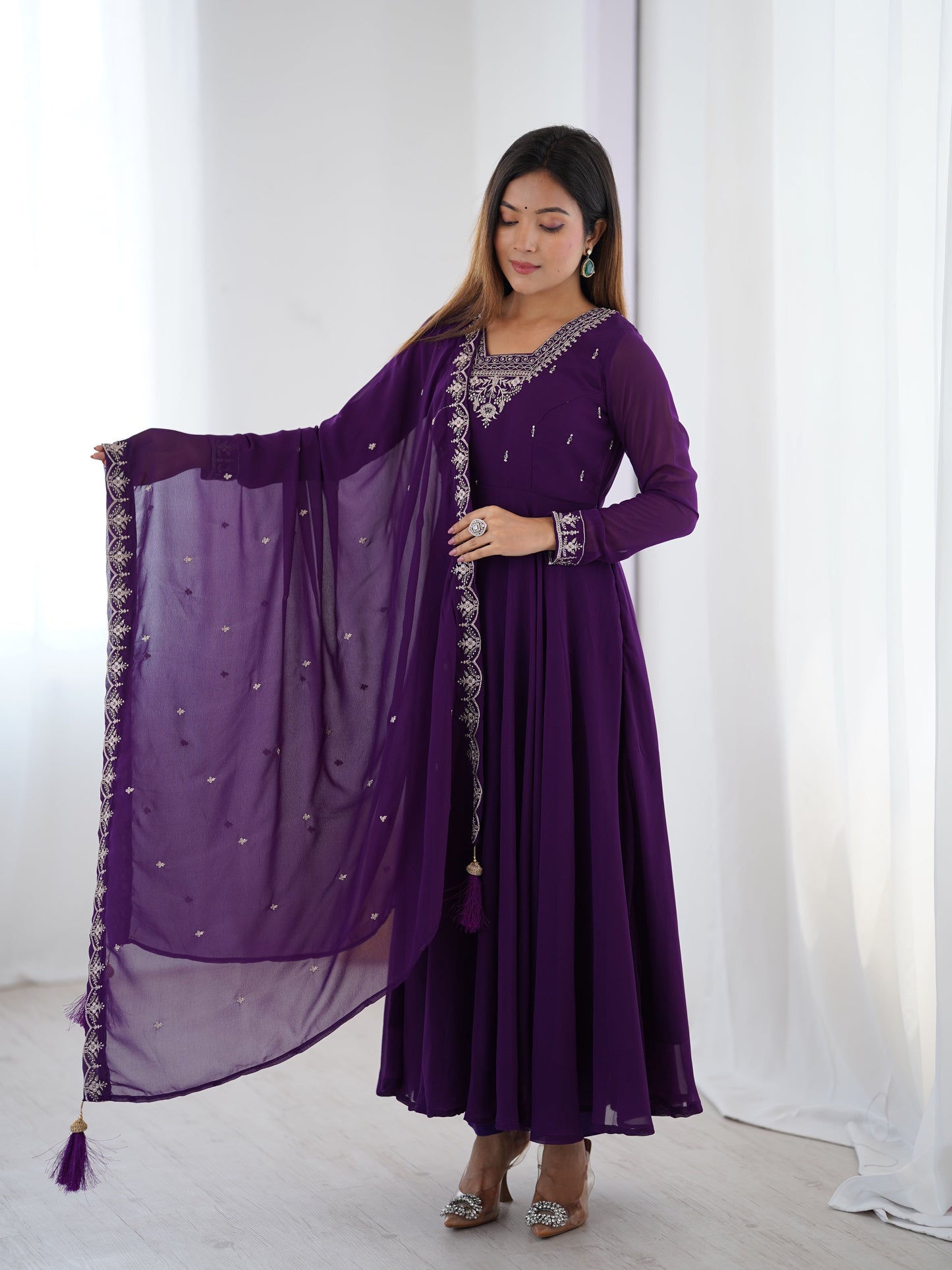 Purple Color Georgette Embroidered Three Piece Anarkali Suit