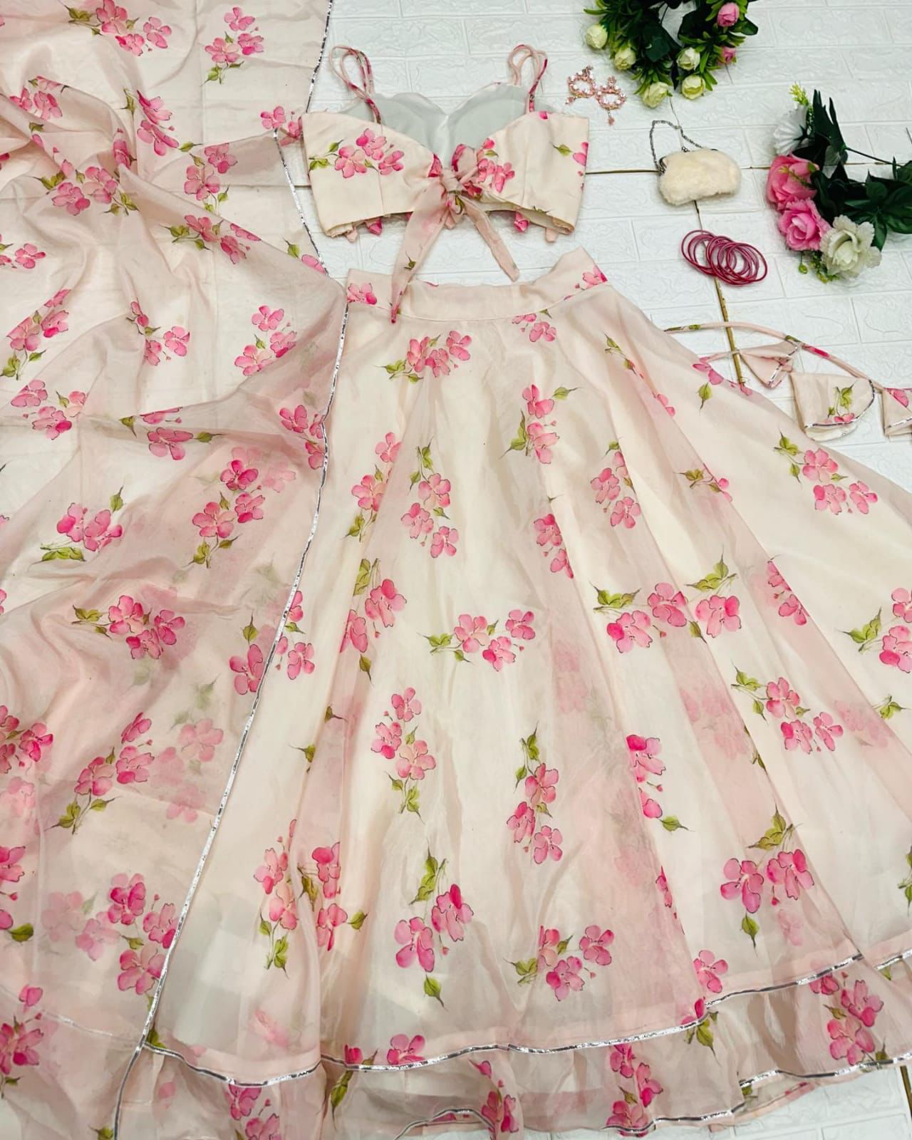 Delightful Off White Color organza Lehenga Choli