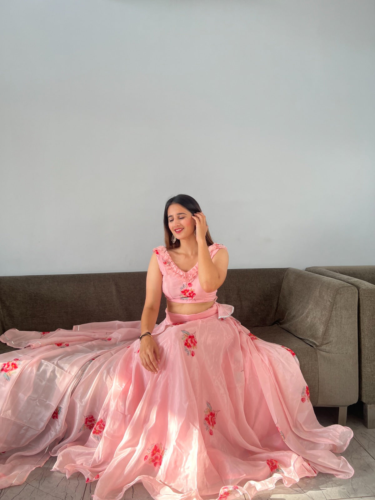 Outstanding Organza Peach Color Lehenga Choli