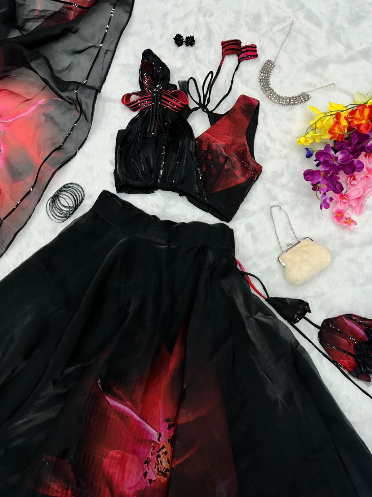 Fantastic Black Color Digital Print Lehenga Choli