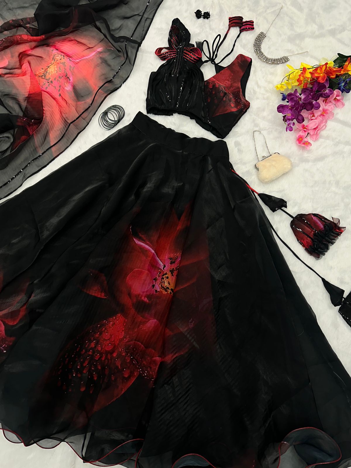 Fantastic Black Color Digital Print Lehenga Choli