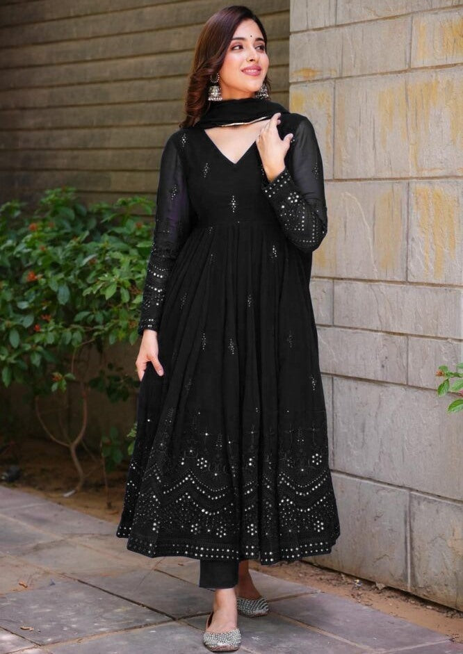 Glimmering Blue Color Sequence Thread Work Anarkali Gown