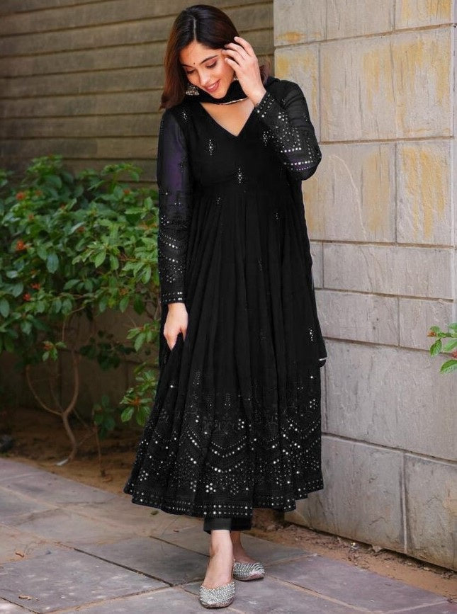 Glimmering Blue Color Sequence Thread Work Anarkali Gown