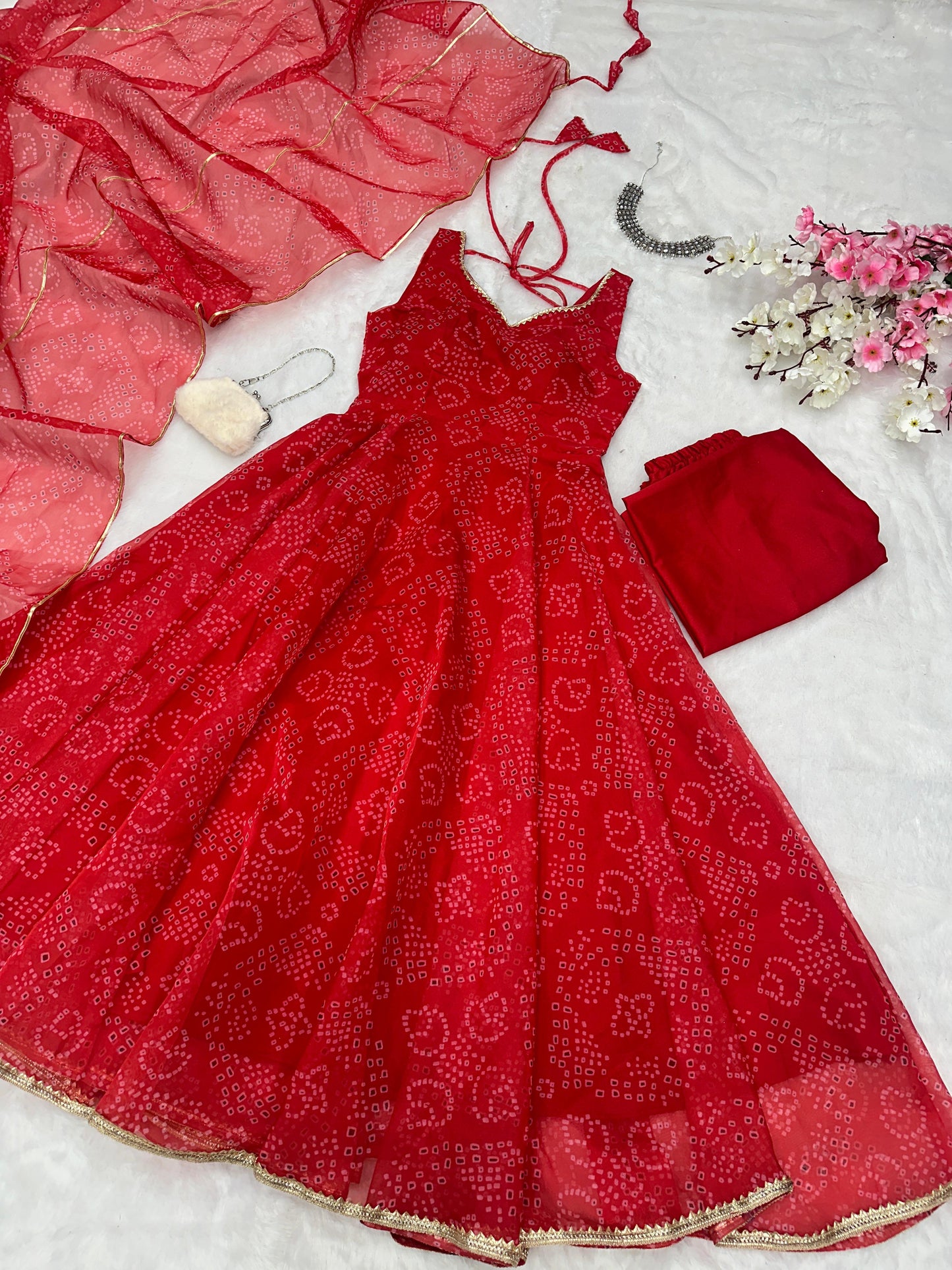 Digital Printed Organza Silk Anarkali Suit Set