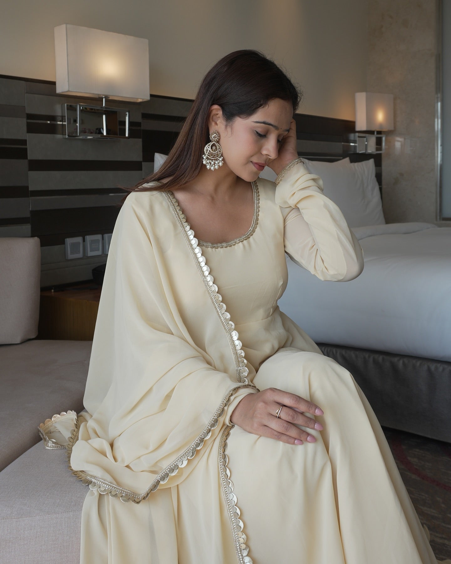 Cream Colour Designer Anarkali Suit Set