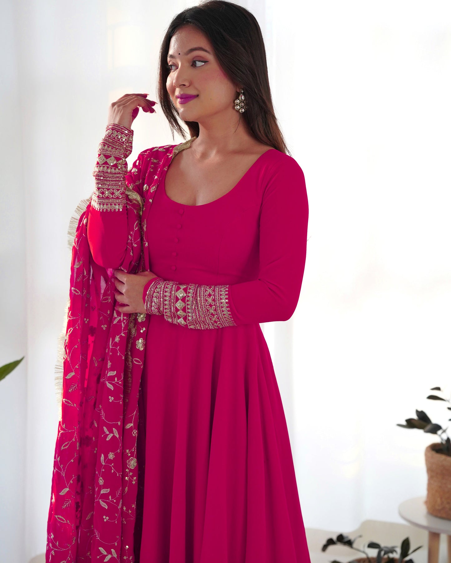 Attractive Pink Anarkali Suit Set With Heavy Dupatta