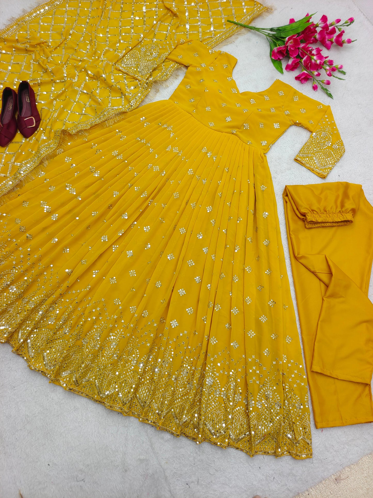 Gorgeous Yellow Color Sequence Work Anarkali Suit