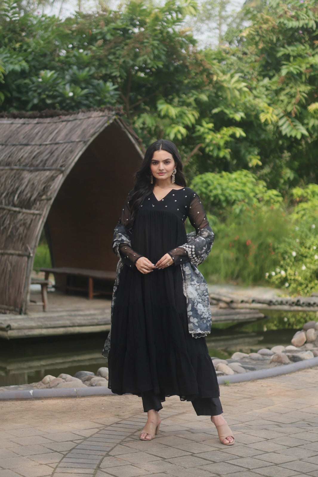 Black Color Alia Cut Kurti Set With Rich Print Dupatta
