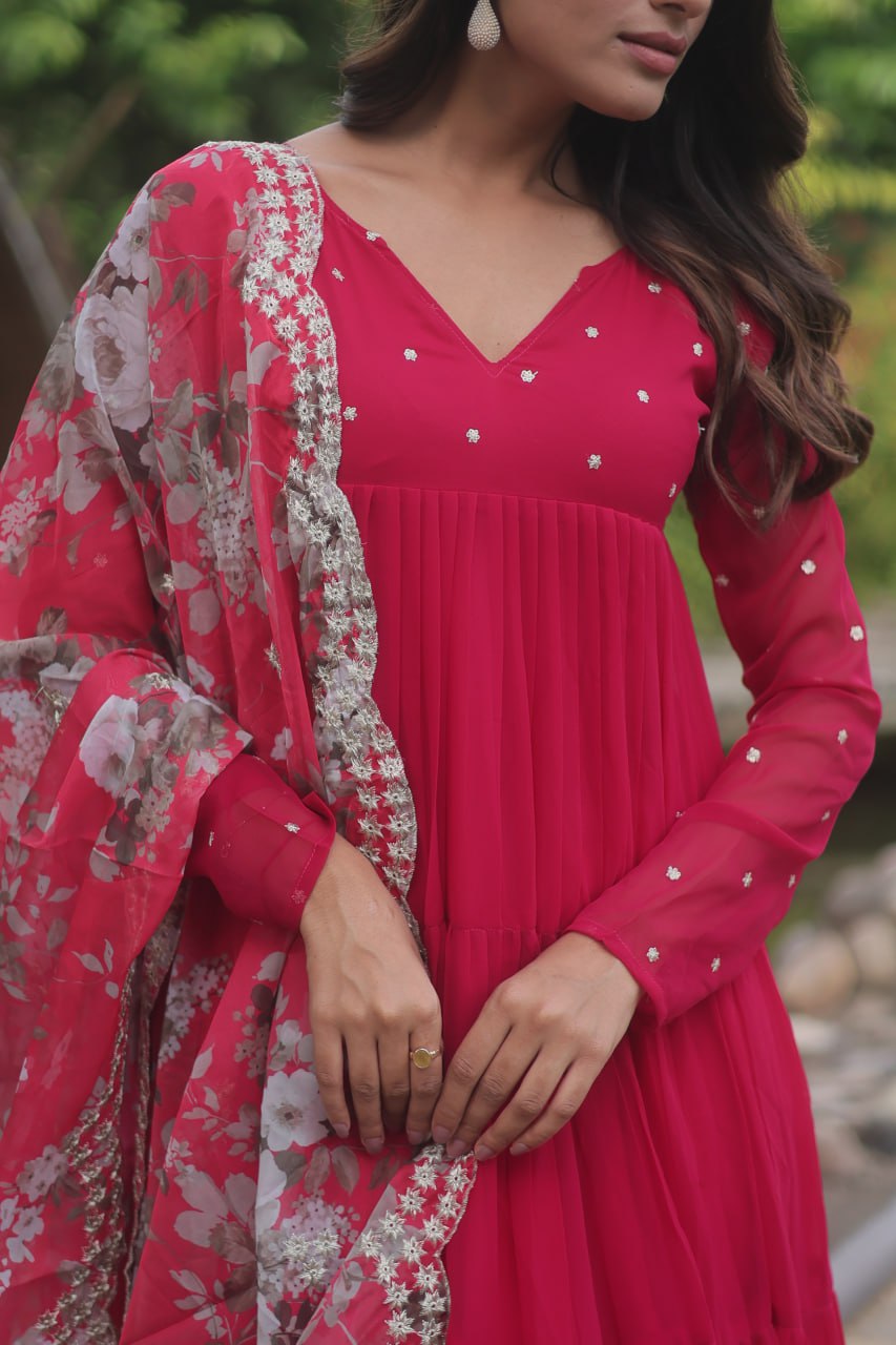 Pink Color Alia Cut Kurti Set With Rich Print Dupatta
